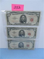 (3) 1963 Ser. $5 U.S. Note Red Seal