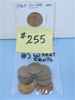 (8) Wheat Cents, 1960 Small Date UNC Lincoln Cent