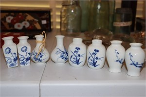 8 Chinese porcelain and cobalt bud vases
