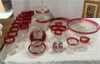 29 Pcs. Vintage Cranberry & Clear Pattern Glass