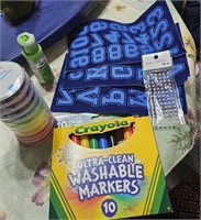 Craft supplies.  Washable markers. Paint, stick