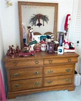 Vintage 6 Drawer Oak Dresser with Mirror