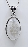Sterling Silver Pendant  And Chain With Moon Stone
