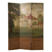 American painted wood three-panel room screen