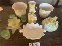 Yellow/White planters, ceramic boxes and