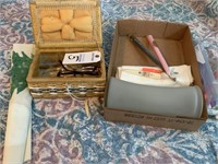 Sewing Box, Candles,Vase, Eye Glasses
