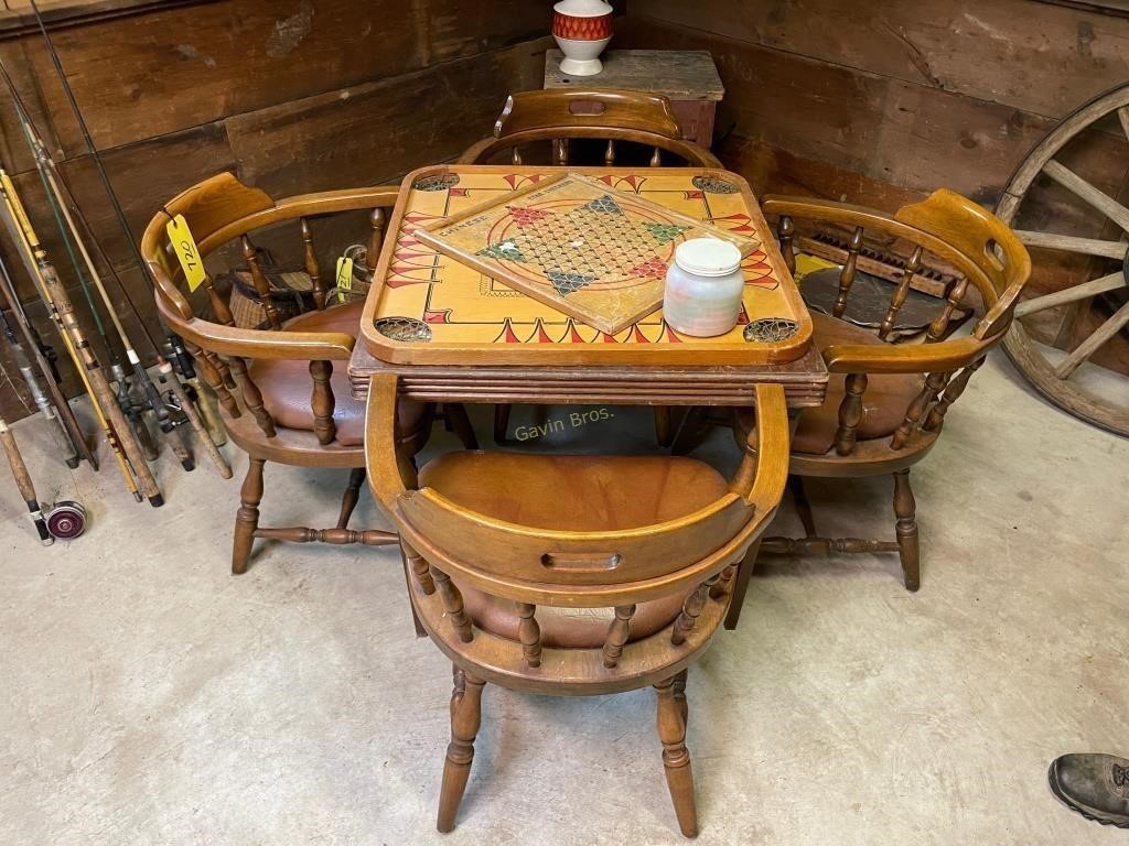 Wood Table with 4 Chairs, Checker Board