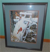 Cardinals on Sled Print Signed by Artist -