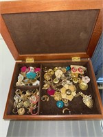 LOT OF CCOSTUME JEWELRY IN WOODEN BOX