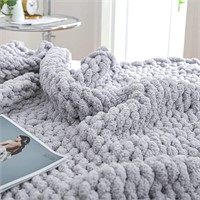 Bigacogo Chunky Knit Blanket Throw 51"x63", 100% H