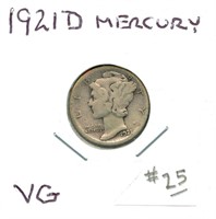 1921-D Mercury Dime - Very Good, 2nd Lowest