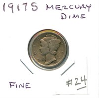 1917-S Mercury Dime - Fine/Good Detail