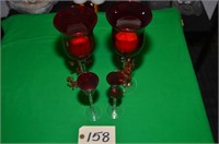 PAIR OF LARGE RUBY RED GLASS CANDLE HOLDERS PLUS