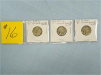 1913, 1913s 1913D Ty1 Buffalo Nickels