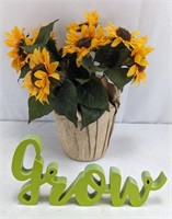 Artificial Sunflower and "Grow" Word Decor Set
