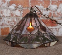 A Leaded Glass hanging Lamp w/pomegranate &