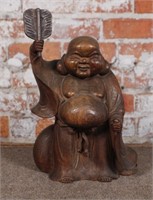 A Finely Carved Wood Japanese Hotei w/jovial