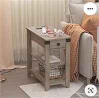 NEW End Table w/ Charging Station, Rustic Grey