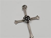 Large Sterling Silver Cross with Flower