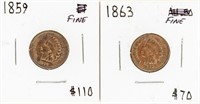 Coin 1859+1863 Indian Head Cents-F