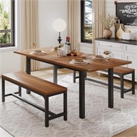 Dining Table Set w/ 2 Benches, Walnut