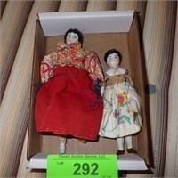 VINTAGE PORCELAIN DOLLS (6" & 5") 6" DOLL MISSING>