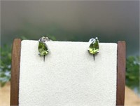 .925 Sterling Teardrop Green Peridot Stud Earrings