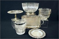 Vintage Glass Ice Buckets, SIlver Plate Trays