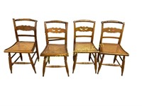 4 Curly Maple Cane Seat Dining Chairs