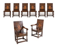 Jacobean Style Carved Oak Dining Chairs - Set of 8