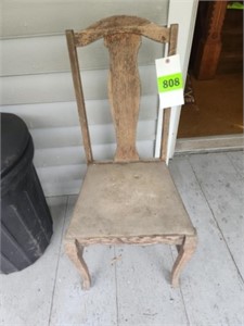 WOODEN PAD SEAT DINING CHAIR- NEED REFINISHED
