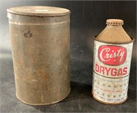 Vintage Dry Gas cannister, empty with an old Relia