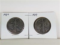 1937 X 2 WALKING LIBERTY HALF DOLLAR SILVER COIN