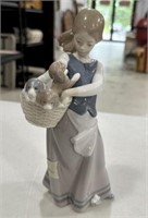 LLADRO Girl with Basket of Puppies Figurine
