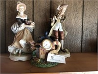 2 Lefton Porcelain Figurines and Clock