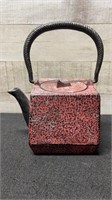 Red Japanese Cast Iron Square Tae Pot 6" X 8"