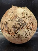 Hand Made , Signed Spherical Pottery Art Vase