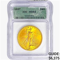 1927 $20 Gold Double Eagle ICG MS63