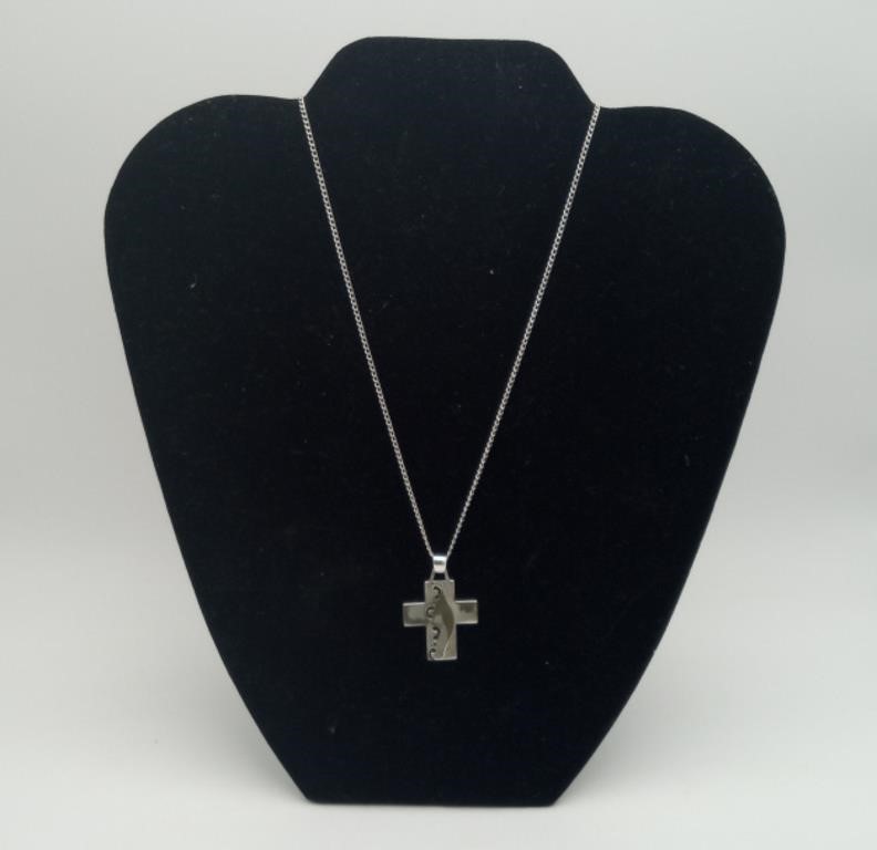 Sterling FOOT PRINTS IN THE SAND cross necklace