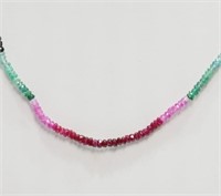 18K White Gold Ruby Sapphire & Emerald necklace