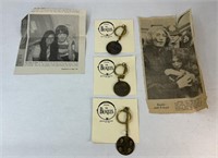 BEATLES NEWSPAPER CLIPPINGS & 1964 KEYCHAINS