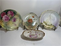 4 Antique Porcelain Hand Painted Florals Plates