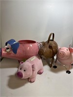 Vintage metal plush pig figurines lot planters