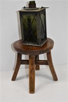 Vintage Small Wood Stool and Lantern Decanter