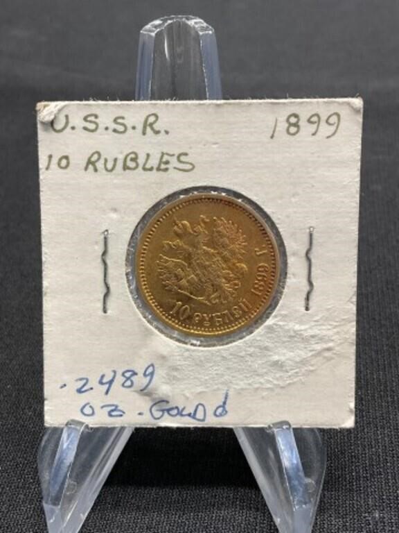 1899 Gold Russia 10 Rubles .249 oz Gold
