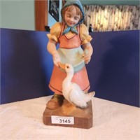 Vintage German Wood Woman & Goose Figurine