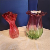 Vintage Teleflora Vase Cranberry Pink & Green