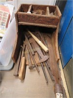 Antique Organizer w/ Assorted Tools, some blacksmh