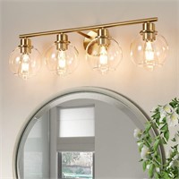 4-Light Gold Bathroom Light Fixture  Glass Shades