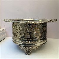 SILVER PLATE JARDINERE FENESTRATED FOOTED